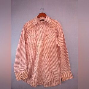 Classic Western-Style Pink Striped Button-Down Shirt‎ with Pearl Snap Buttons